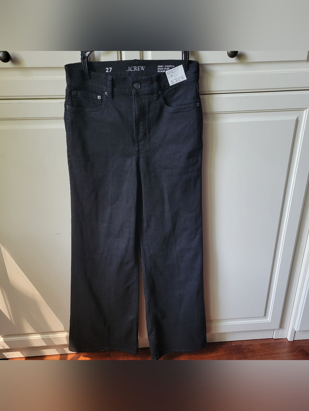 J Crew Denim Trouser Jeans Black High Rise Wide Leg Full Length 27P NWT